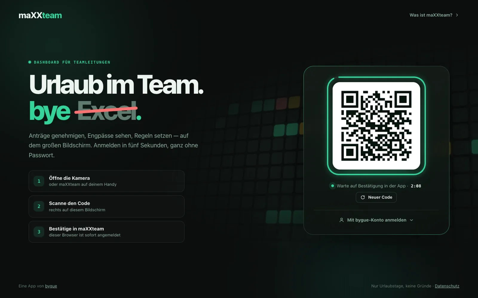 maXXteam Dashboard: QR-Anmeldung